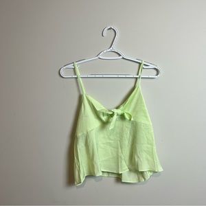 Bow Detail Tank Top In Green Lime Cream